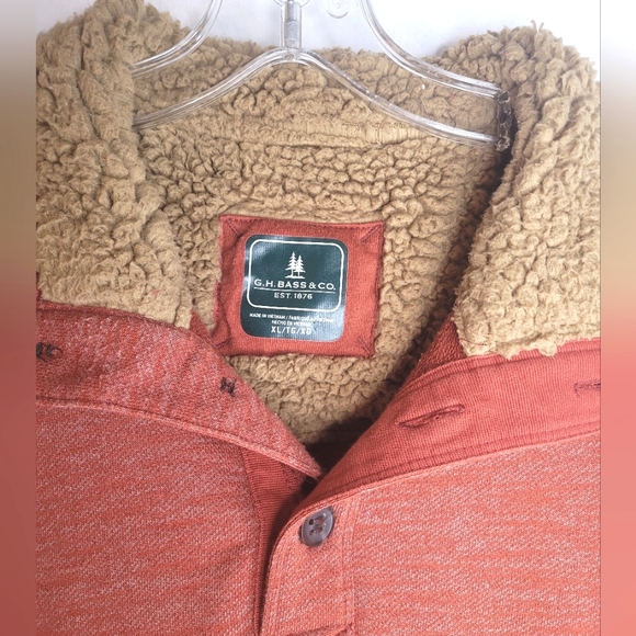 GH Bass Pullover Shirt XL Sherpa Collar Front Pocket Excellent Dark Orange 🧡 - Picture 3 of 4